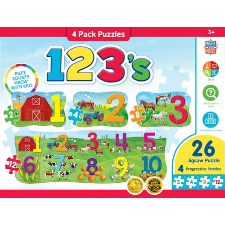 MasterPieces 26 Piece Puzzle for Kids - 123 on the Farm 4-Pack - 22.5"x8"