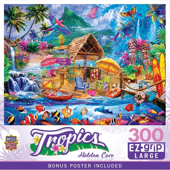 MasterPieces 300 Piece EZ Grip Jigsaw Puzzle - Hidden Cove Tropical Beach Scene