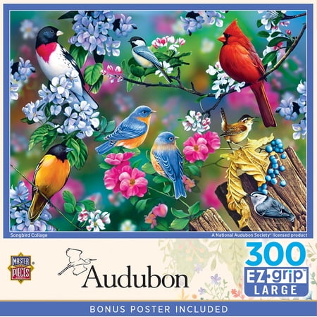 MasterPieces EZ Grip 300-Piece Jigsaw Puzzle, Songbird Collage Puzzle for Adults, 18 x 24 Inches