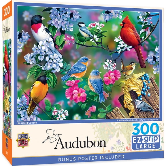MasterPieces EZ Grip 300-Piece Jigsaw Puzzle, Songbird Collage Puzzle for Adults, 18 x 24 Inches