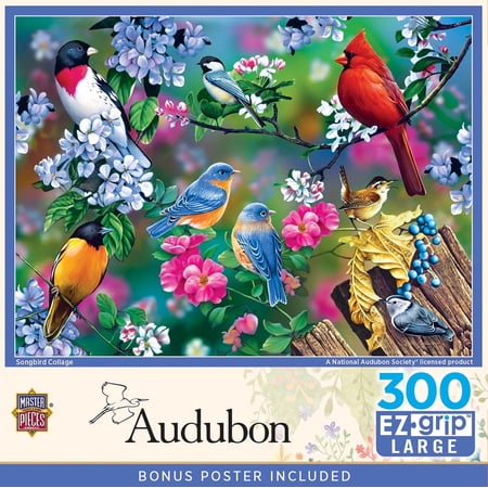 MasterPieces EZ Grip 300-Piece Jigsaw Puzzle, Songbird Collage Puzzle for Adults, 18 x 24 Inches