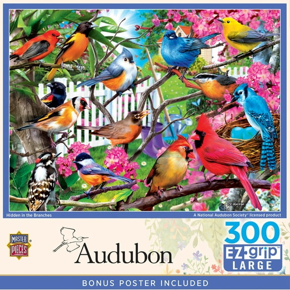 MasterPieces 300 Piece EZ Grip Jigsaw Puzzle - Hidden in the Branches Colorful Birds 18x24