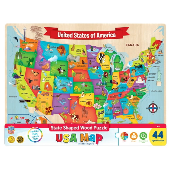 MasterPieces 44 Piece Jigsaw Puzzle for Kids - USA Wood Map - 16.5"x11.8"
