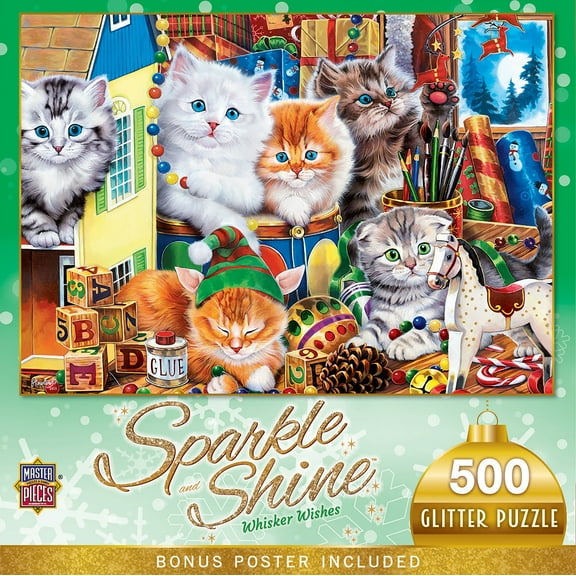 MasterPieces 500 Piece Glitter Christmas Jigsaw Puzzle - Wisker Wishes
