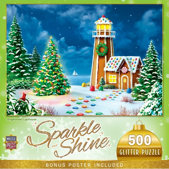 MasterPieces 500 Piece Glitter Christmas Puzzle - Gingerbread Lighthouse