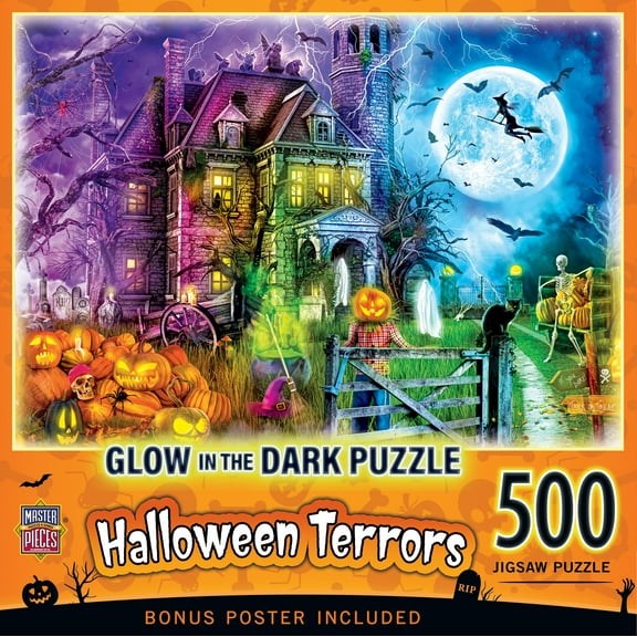 MasterPieces Glow in the Dark Halloween Terrors 500 Piece Jigsaw Puzzle - Spooky Family Fun