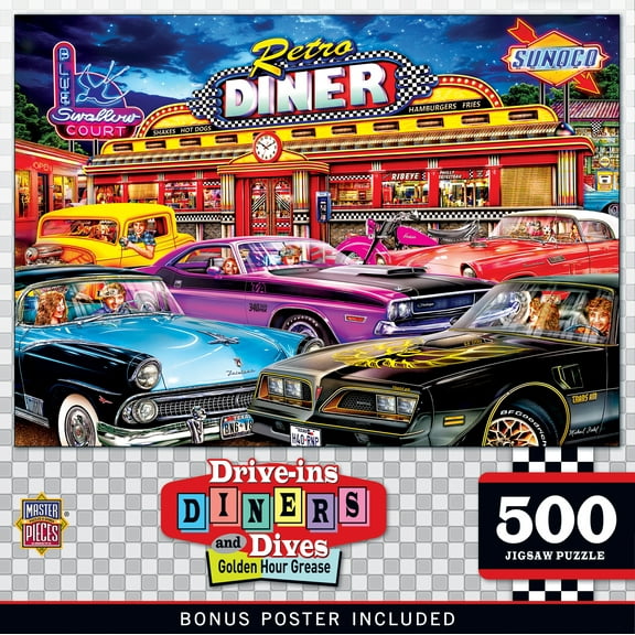 MasterPieces 500 Piece Jigsaw Puzzle - Golden Hour Grease - Drive-Ins Diners Dives 15"x21"
