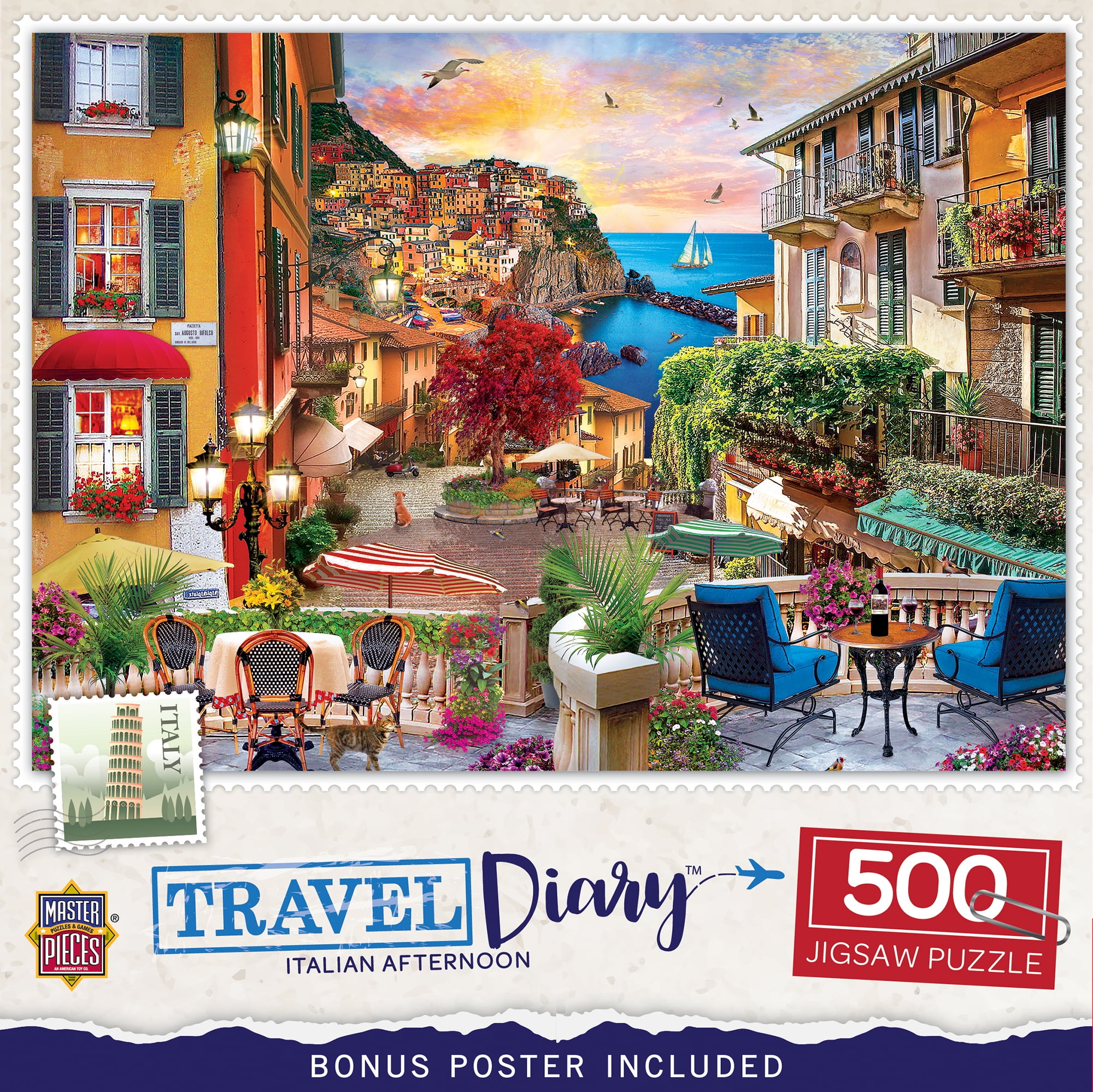 MasterPieces Italian Afternoon 500 Piece Jigsaw Puzzle Eco-Friendly Travel Diary Puzzles