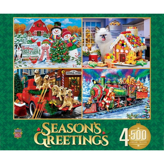 MasterPieces 500 Piece Jigsaw Puzzle - Season's Greetings 4-pack - 14"x19"