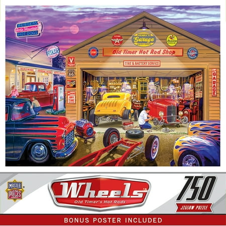 MasterPieces Wheels Jigsaw Puzzle, Old Timer's Hot Rods, Featuring Art by Bruce Kaiser, 750 Pieces