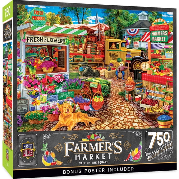 MasterPieces 750 Piece Jigsaw Puzzle - Farmers Market Theme - Recycled Material 18"x24"