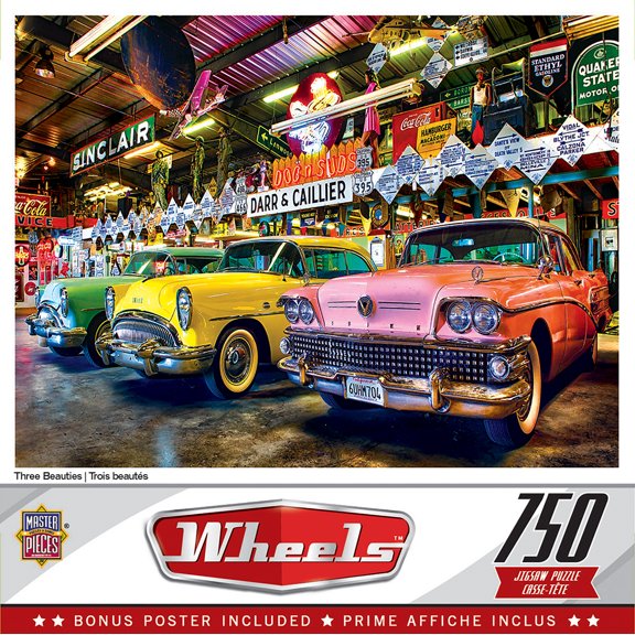 MasterPieces 750 Piece Wheels Jigsaw Puzzle Three Beauties Classic Cars Art