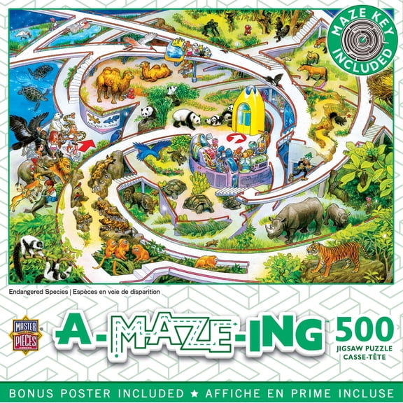 MasterPieces A-Maze-Ing 500 Piece Puzzle - Endangered Species - 15"x21"