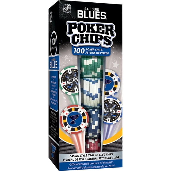 MasterPieces Casino Style 100 Piece Poker Chip Set - NHL St. Louis Blues