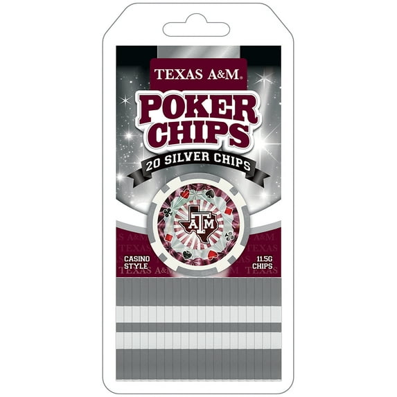 MasterPieces Casino Style 20 Piece 11.5 Gram Poker Chip Set NCAA Texas A&M Aggies Silver Edition