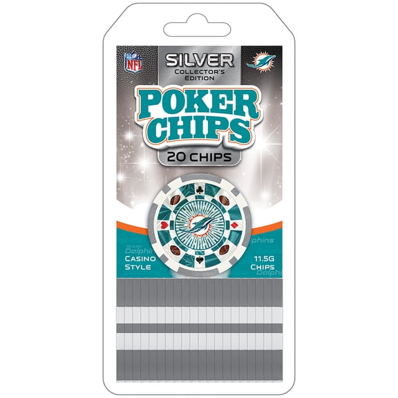 MasterPieces Casino Style 20 Piece 11.5 Gram Poker Chip Set NFL Miami Dolphins Silver Edition