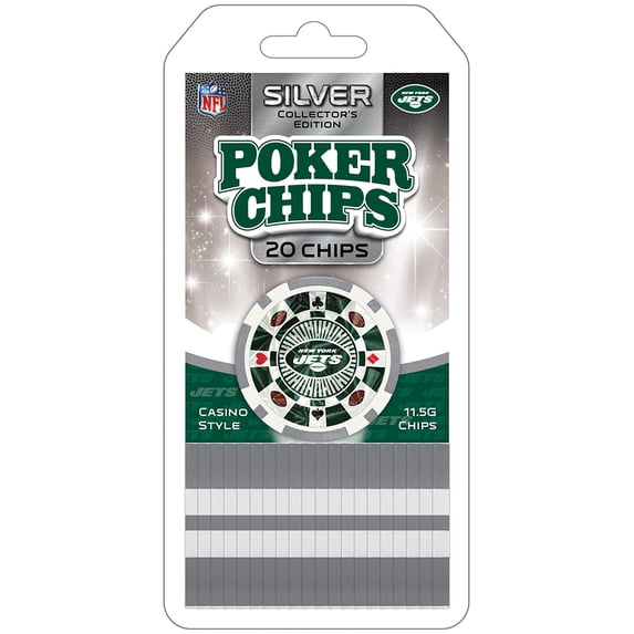 MasterPieces Casino Style 20 Piece 11.5 Gram Poker Chip Set NFL New York Jets Silver Edition