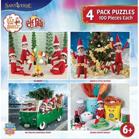MasterPieces Elf on the Shelf 4-Pack 100 Piece Jigsaw Puzzles for Kids