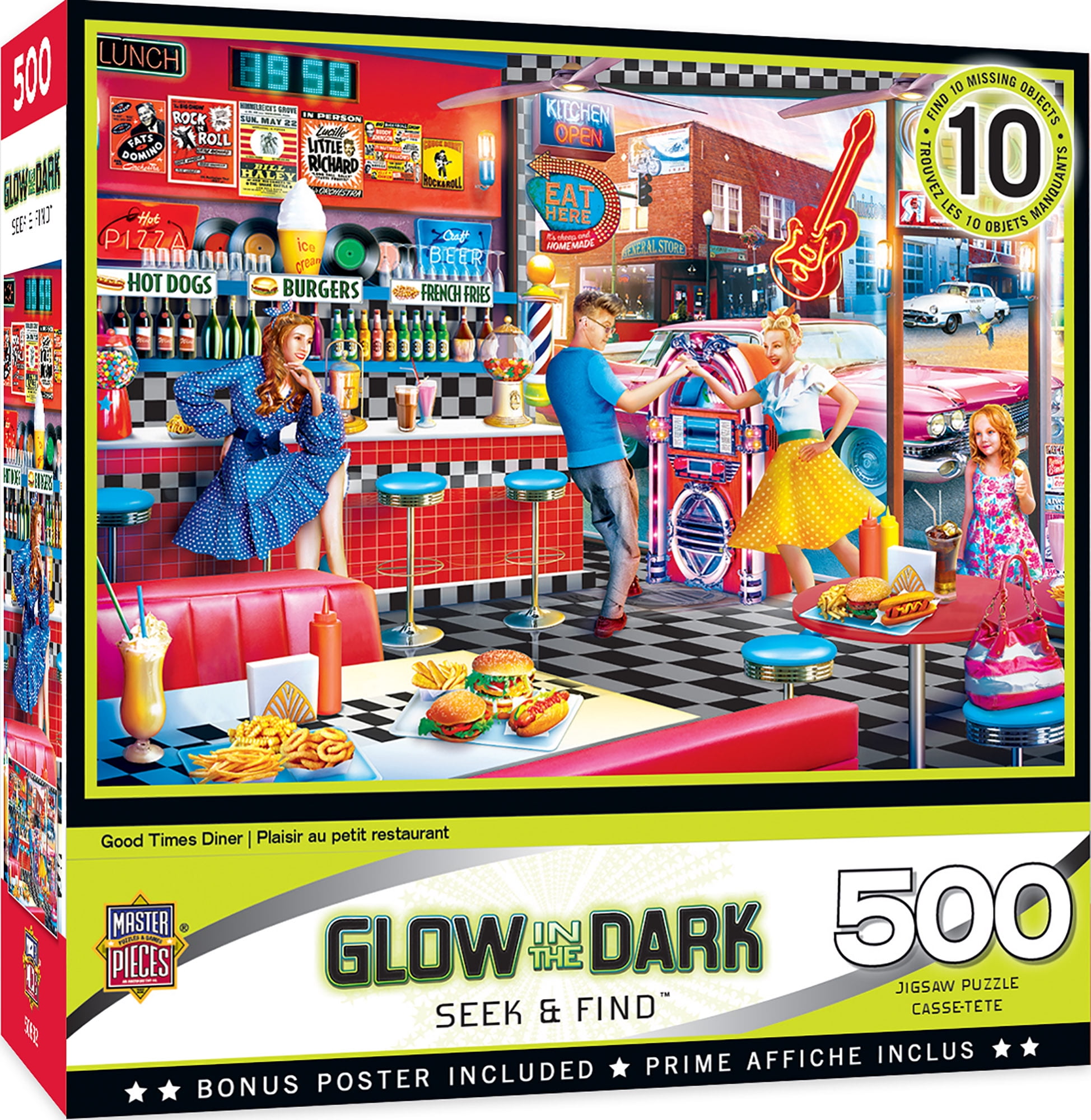 MasterPieces Good Times Diner - Seek & Find Glow in the Dark 500 Pieces Jigsaw Puzzle