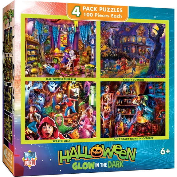 MasterPieces - Halloween Glow in the Dark 4-Pack 100 Piece Jigsaw Puzzles