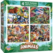 MasterPieces Jigsaw Puzzle Set - World of Animals 4-Pack 100 Piece Puzzles