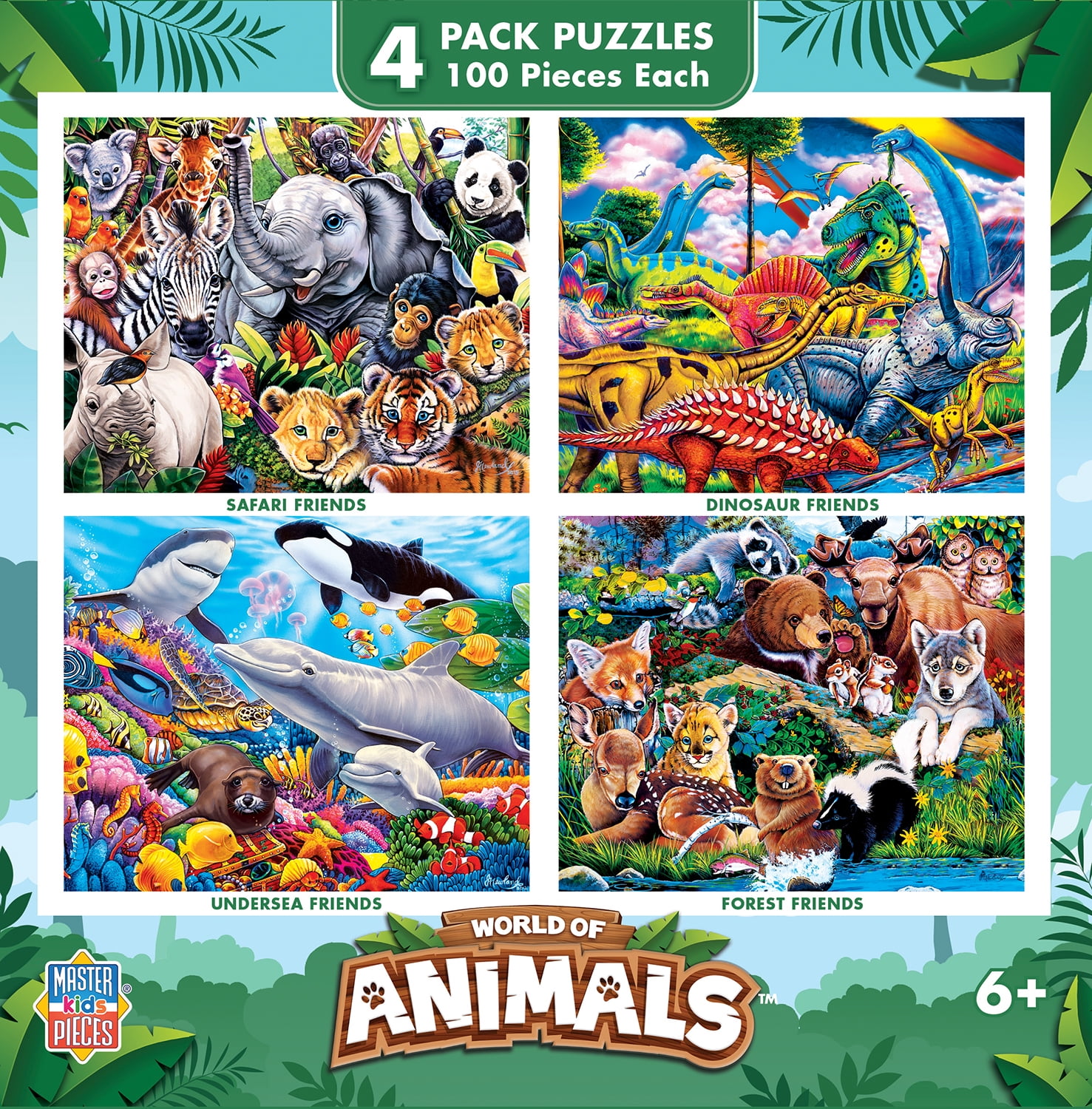 World of Animals Kids Jigsaw Puzzle Set - 4-Pack 100 Pieces