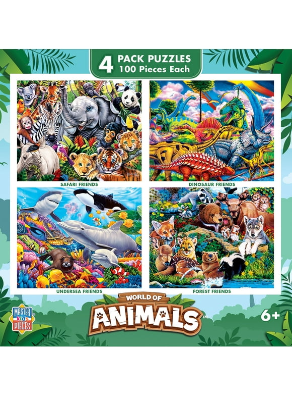 MasterPieces Kids Jigsaw Puzzle Set - World of Animals 4-Pack 100 Pieces
