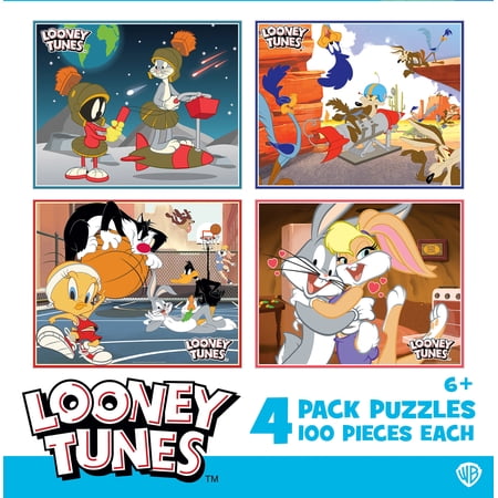 MasterPieces Looney Tunes 4-Pack 100 Piece Jigsaw Puzzles for Kids