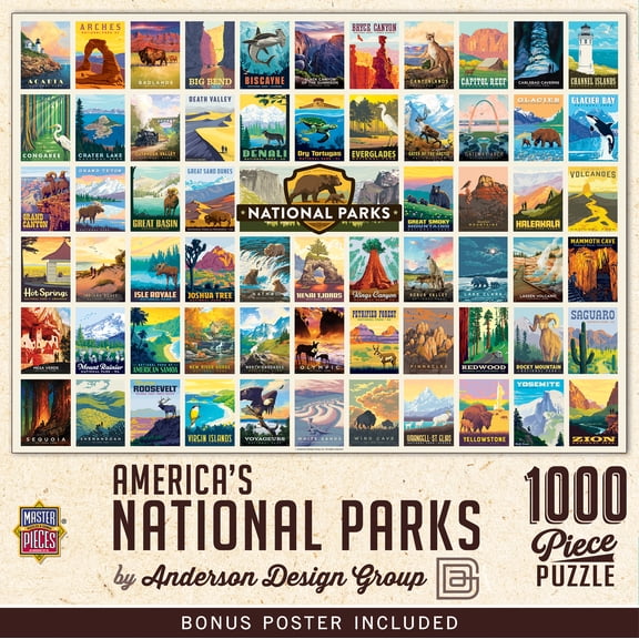 MasterPieces National Parks - Vintage Collage Poster Art 1000 Piece Adult Jigsaw Puzzle 19.25" by 26.75"