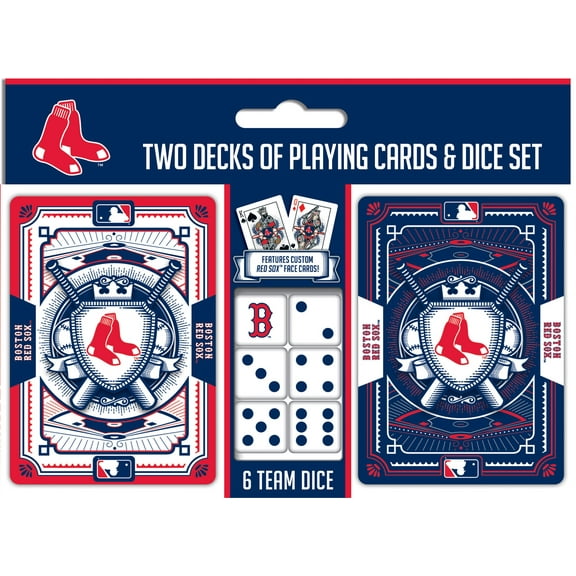 MasterPieces Officially Licensed MLB Boston Red Sox 2-Pack Playing cards & Dice set for Adults