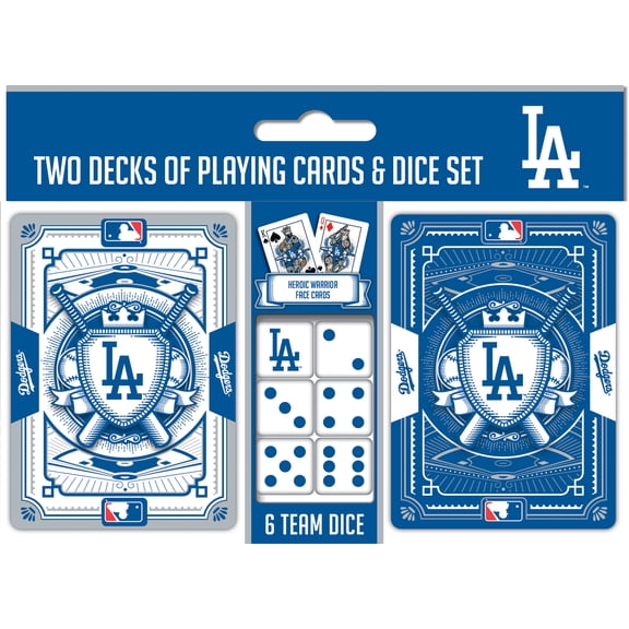MasterPieces Officially Licensed MLB Los Angeles Dodgers 2-Pack Playing cards & Dice set for Adults