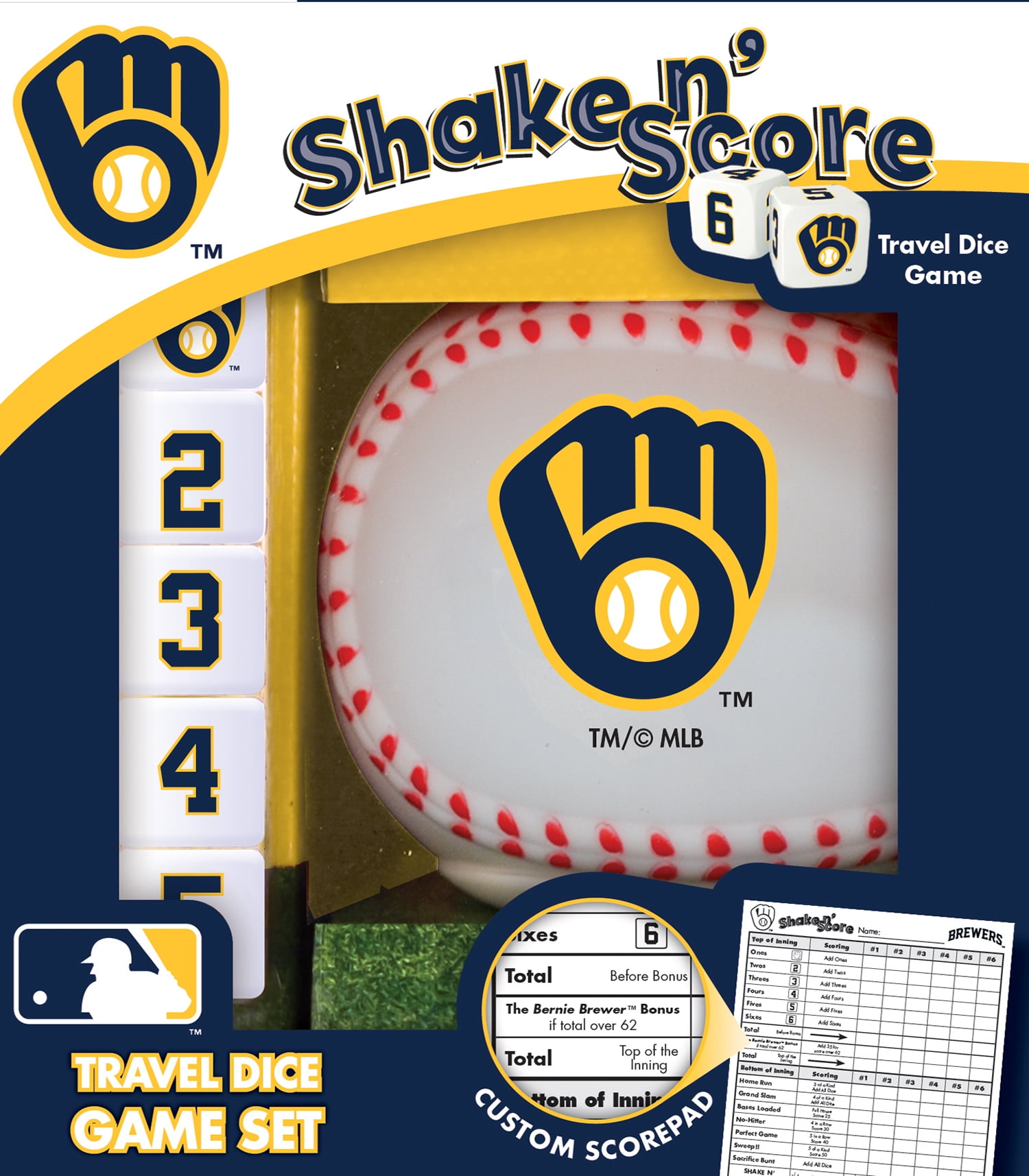MasterPieces Officially Licensed MLB Milwaukee Brewers Shake N' Score Dice Game for Age 6 and Up