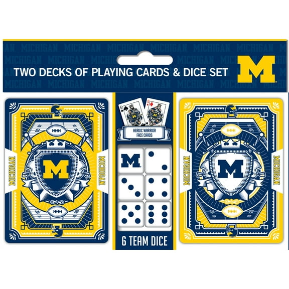 MasterPieces Officially Licensed NCAA Michigan Wolverines 2-Pack Playing cards & Dice set for Adults