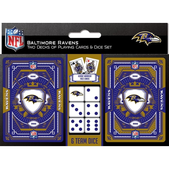 MasterPieces Officially Licensed NFL Baltimore Ravens 2-Pack Playing cards & Dice set for Adults
