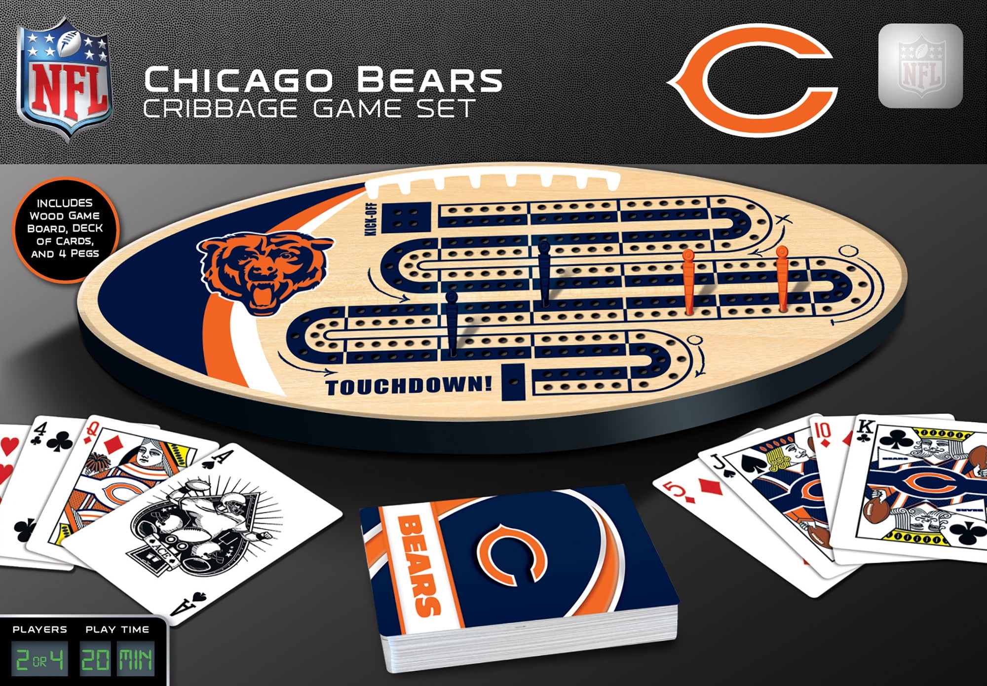 MasterPieces Officially Licensed  NFL Chicago Bears Wooden Cribbage Game for Adults