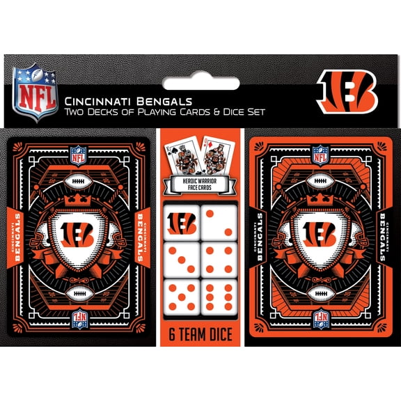 MasterPieces Officially Licensed NFL Cincinnati Bengals 2-Pack Playing cards & Dice set for Adults