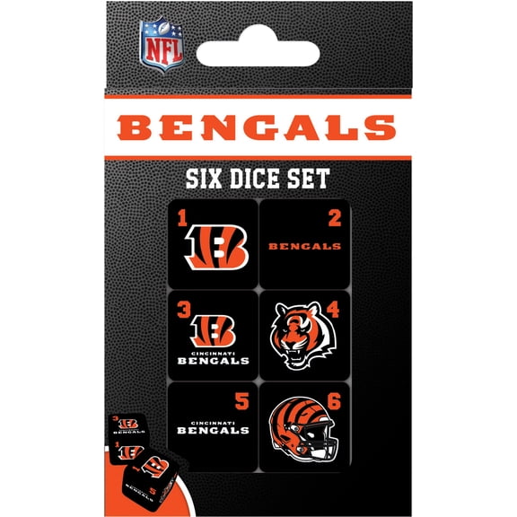 MasterPieces Officially Licensed NFL Cincinnati Bengals - 6 Piece D6 Gaming Dice Set Ages 6 and Up