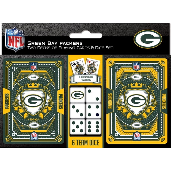 MasterPieces Officially Licensed NFL Green Bay Packers 2-Pack Playing cards & Dice set for Adults
