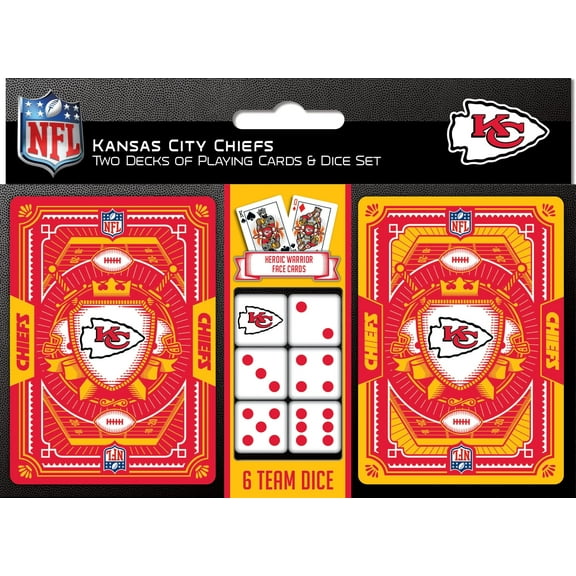 MasterPieces Officially Licensed NFL Kansas City Chiefs 2-Pack Playing cards & Dice set for Adults