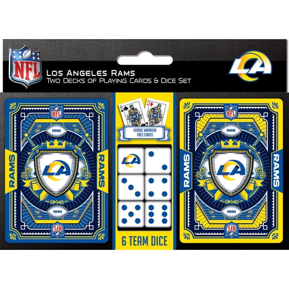 MasterPieces Officially Licensed NFL Los Angeles Rams 2-Pack Playing cards & Dice set for Adults