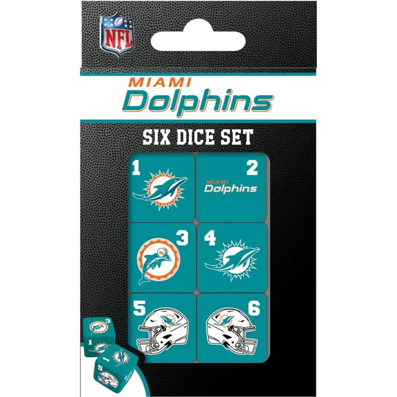 MasterPieces Officially Licensed NFL Miami Dolphins - 6 Piece D6 Gaming Dice Set Ages 6 and Up