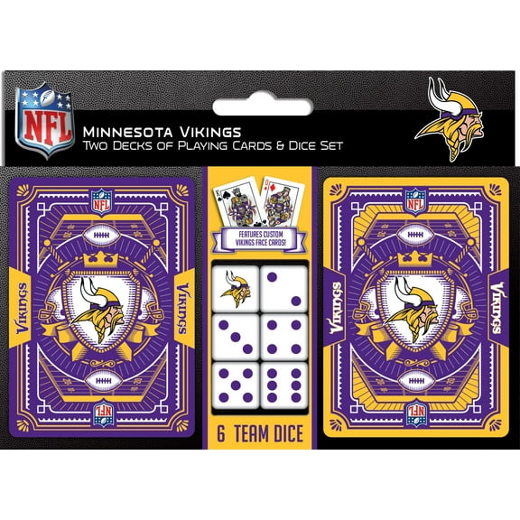 MasterPieces Officially Licensed NFL Minnesota Vikings 2-Pack Playing cards & Dice set for Adults