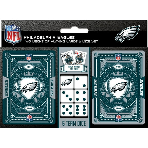 MasterPieces Officially Licensed NFL Philadelphia Eagles 2-Pack Playing cards & Dice set for Adults