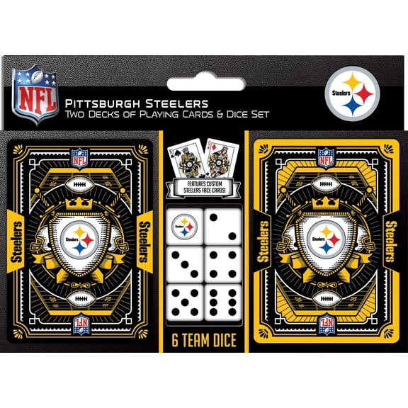MasterPieces Officially Licensed NFL Pittsburgh Steelers 2-Pack Playing cards & Dice set for Adults