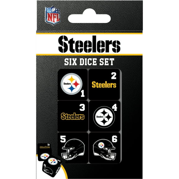MasterPieces Officially Licensed NFL Pittsburgh Steelers - 6 Piece D6 Gaming Dice Set Ages 6 and Up