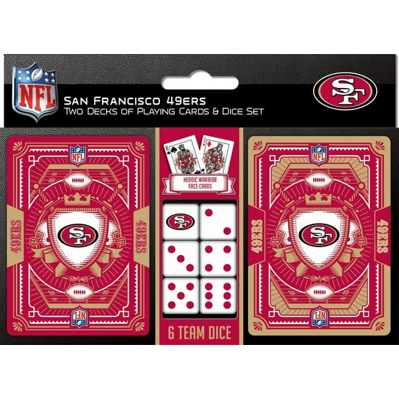 MasterPieces Officially Licensed NFL San Francisco 49ers 2-Pack Playing cards & Dice set for Adults