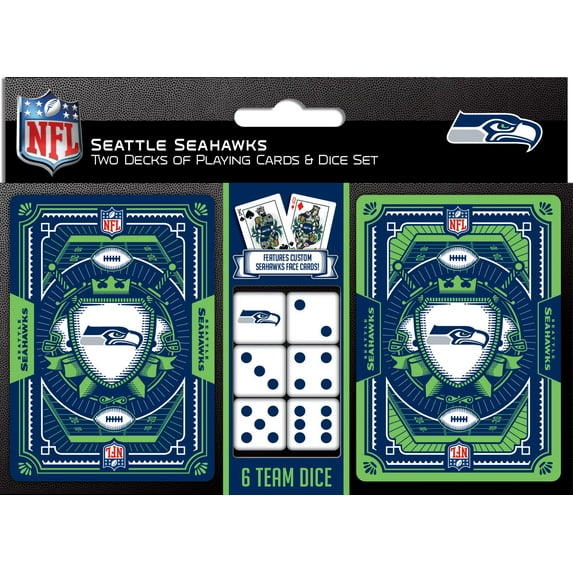 MasterPieces Officially Licensed NFL Seattle Seahawks 2-Pack Playing cards & Dice set for Adults