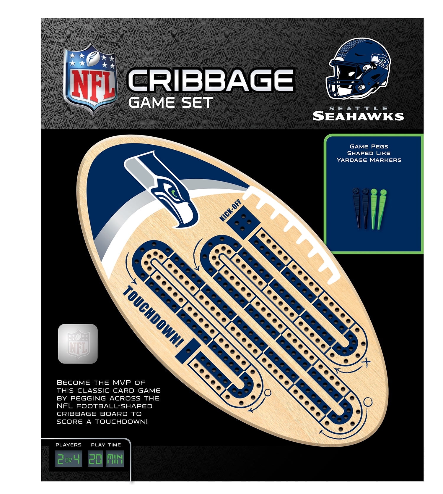 MasterPieces NFL Seattle Seahawks Cribbage Board Game for Adults