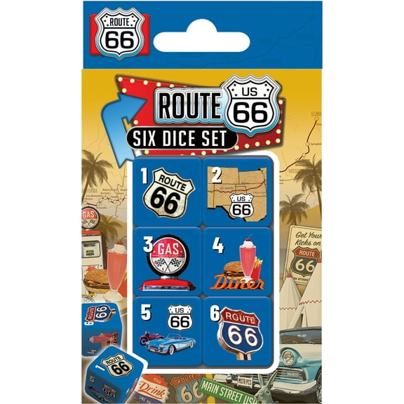 MasterPieces Officially Licensed Route 66 - 6 Piece D6 Gaming Dice Set Ages 6 and Up