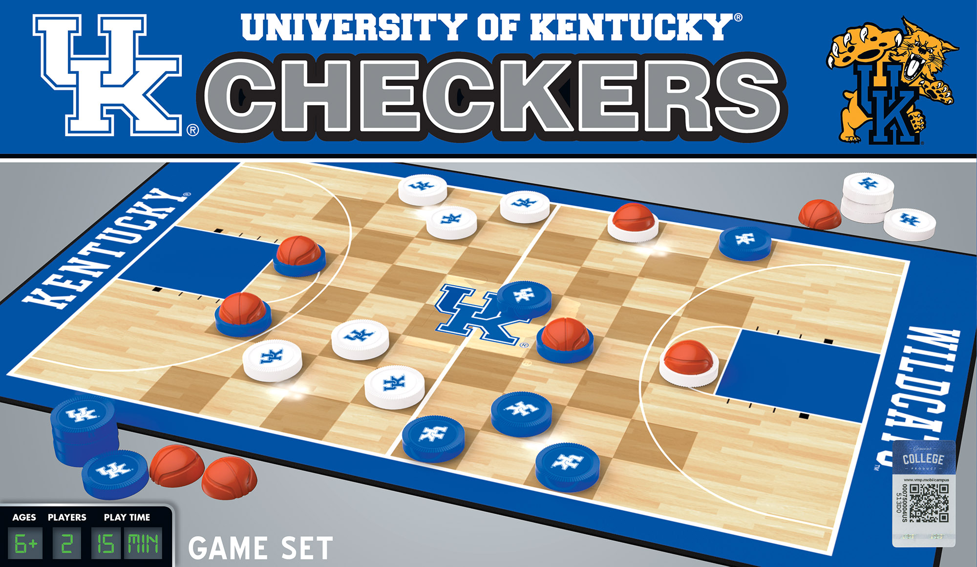 MasterPieces Officially licensed NCAA Kentucky Wildcats Checkers Board Game for Families and Kids ages 6 and Up - image 1 of 5